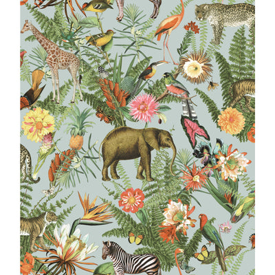 product image of Tropical Zoo Peel & Stick Wallpaper in Green/Blue by RoomMates 579