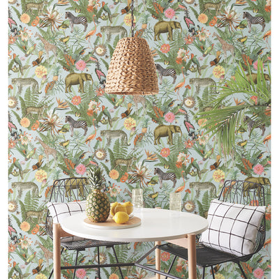 product image for Tropical Zoo Peel & Stick Wallpaper in Green/Blue by RoomMates 12