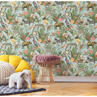 product image for Tropical Zoo Peel & Stick Wallpaper in Green/Blue by RoomMates 85