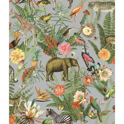 product image of Tropical Zoo Peel & Stick Wallpaper in Green/Grey by RoomMates 564