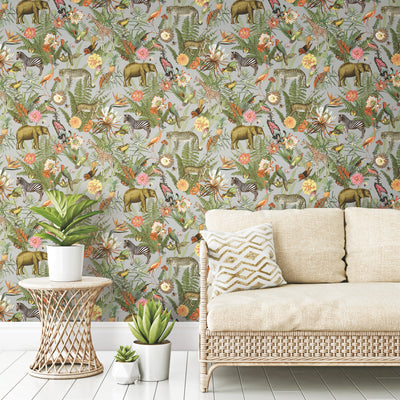 product image for Tropical Zoo Peel & Stick Wallpaper in Green/Grey by RoomMates 82