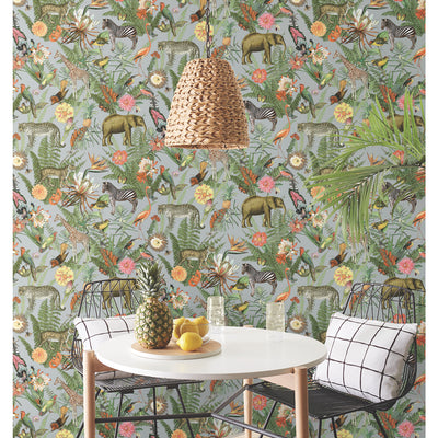 product image for Tropical Zoo Peel & Stick Wallpaper in Green/Grey by RoomMates 32