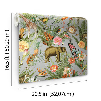 product image for Tropical Zoo Peel & Stick Wallpaper in Green/Grey by RoomMates 36