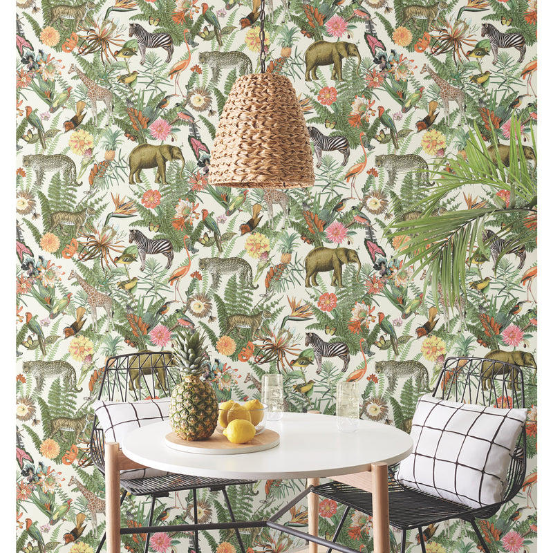 media image for Tropical Zoo Peel & Stick Wallpaper in Green by RoomMates 225