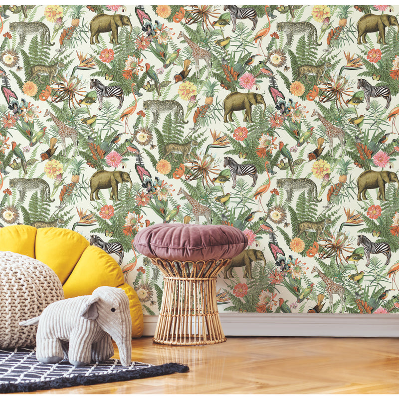 media image for Tropical Zoo Peel & Stick Wallpaper in Green by RoomMates 248