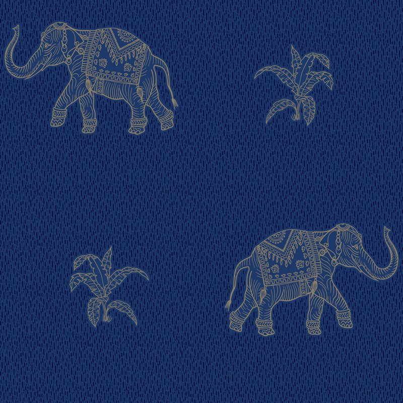 media image for Elephant Walk Peel & Stick Wallpaper in Blue/Gold 269