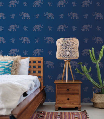 product image for Elephant Walk Peel & Stick Wallpaper in Blue/Gold 77