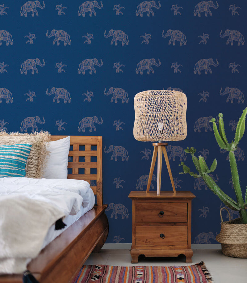 media image for Elephant Walk Peel & Stick Wallpaper in Blue/Gold 238