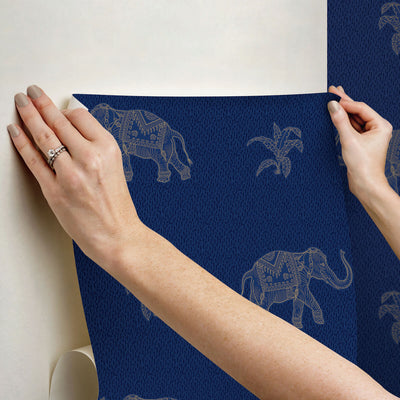 product image for Elephant Walk Peel & Stick Wallpaper in Blue/Gold 76