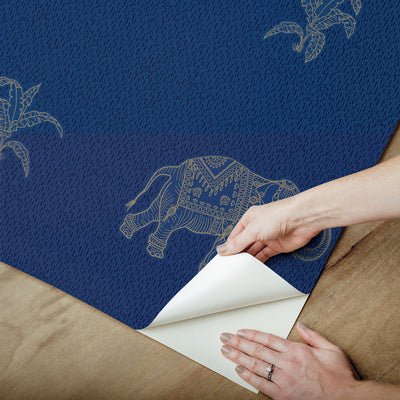 product image for Elephant Walk Peel & Stick Wallpaper in Blue/Gold 54