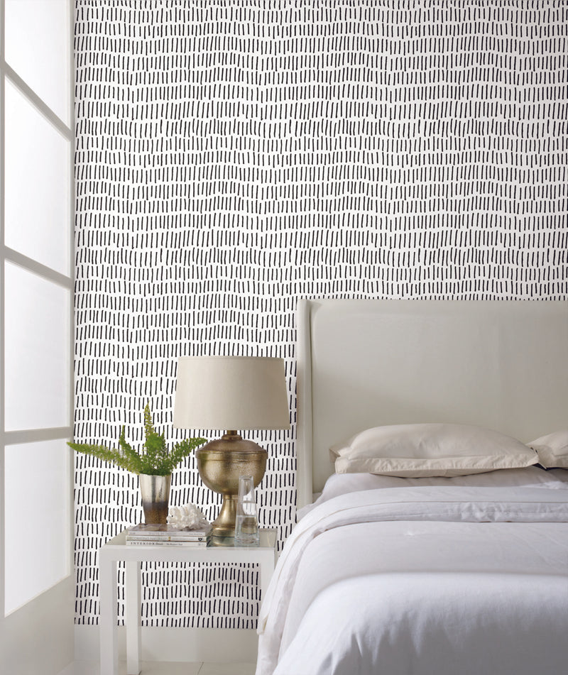 media image for Tick Marks Black Peel & Stick Wallpaper by RoomMates for York Wallcoverings 222