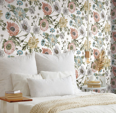 product image for Vintage Poppy Pink Peel & Stick Wallpaper by RoomMates for York Wallcoverings 94