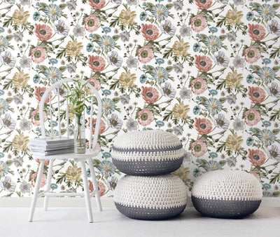 product image for Vintage Poppy Pink Peel & Stick Wallpaper by RoomMates for York Wallcoverings 89