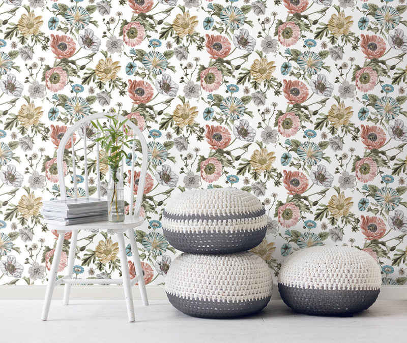 media image for Vintage Poppy Pink Peel & Stick Wallpaper by RoomMates for York Wallcoverings 284