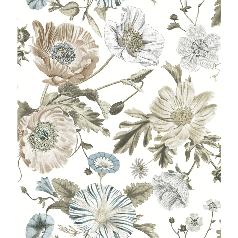 media image for Vintage Poppy Peel & Stick Wallpaper in White by RoomMates 261