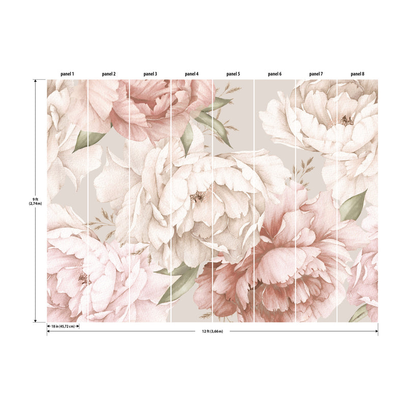 media image for Mr. Kate Watercolor Floral Peel & Stick Wall Mural in Pink by RoomMates 264