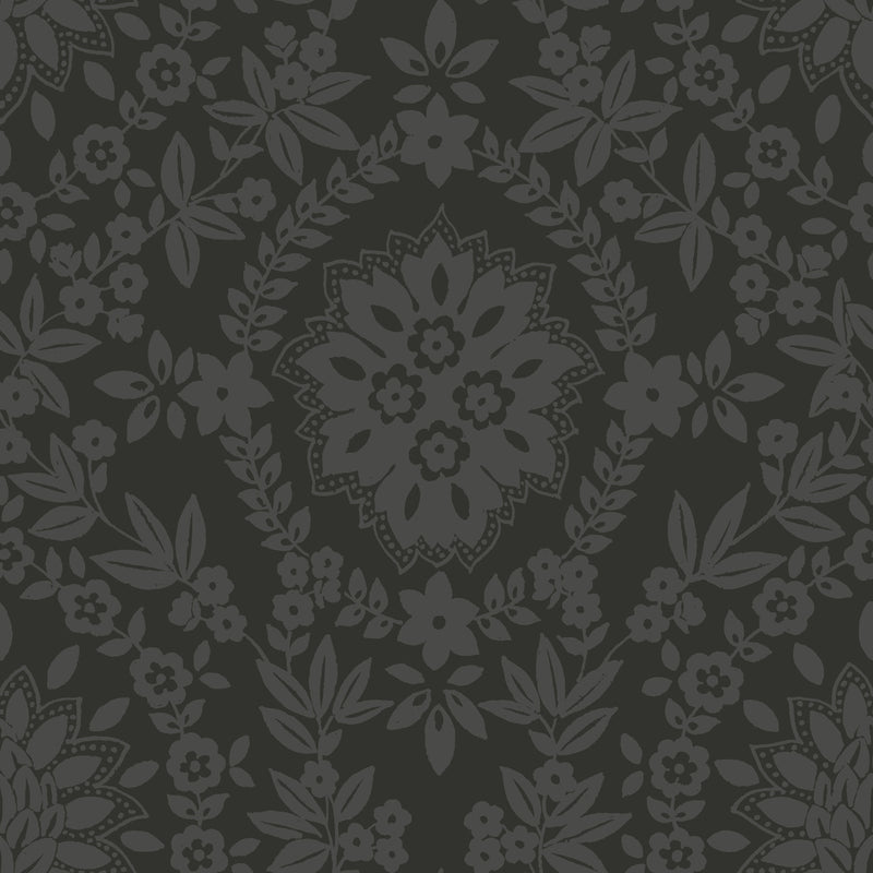 media image for Boho Baroque Damask Peel & Stick Wallpaper in Grey 214