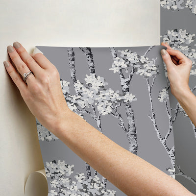 product image for Birch Grove Peel & Stick Wallpaper in Grey 27