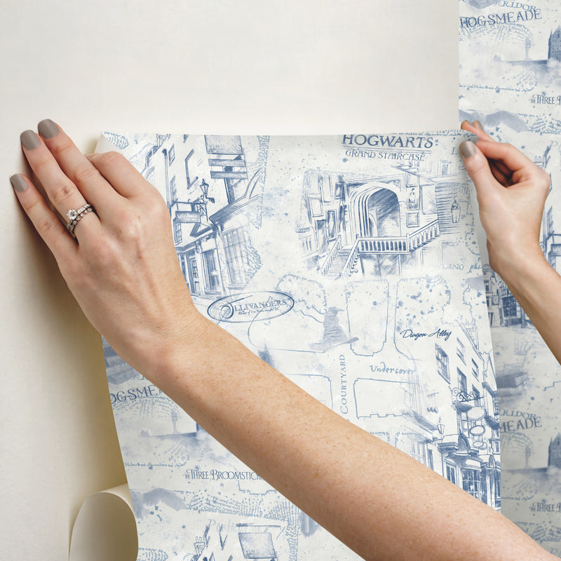 media image for Harry Potter Map Peel & Stick Wallpaper in Blue by RoomMates 28