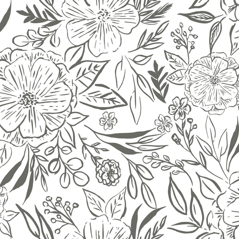 media image for Floral Sketch Peel & Stick Wallpaper in Grey 25