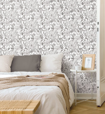 product image for Floral Sketch Peel & Stick Wallpaper in Grey 5