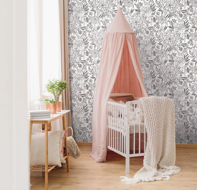 product image for Floral Sketch Peel & Stick Wallpaper in Grey 51