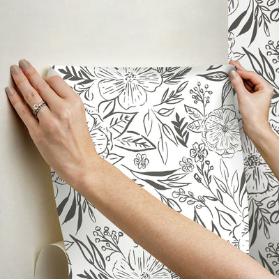 product image for Floral Sketch Peel & Stick Wallpaper in Grey 35