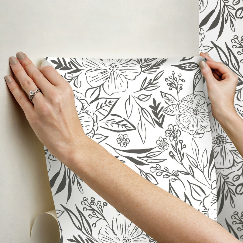 media image for Floral Sketch Peel & Stick Wallpaper in Grey 23