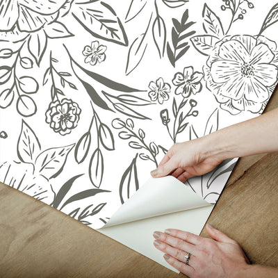 product image for Floral Sketch Peel & Stick Wallpaper in Grey 11