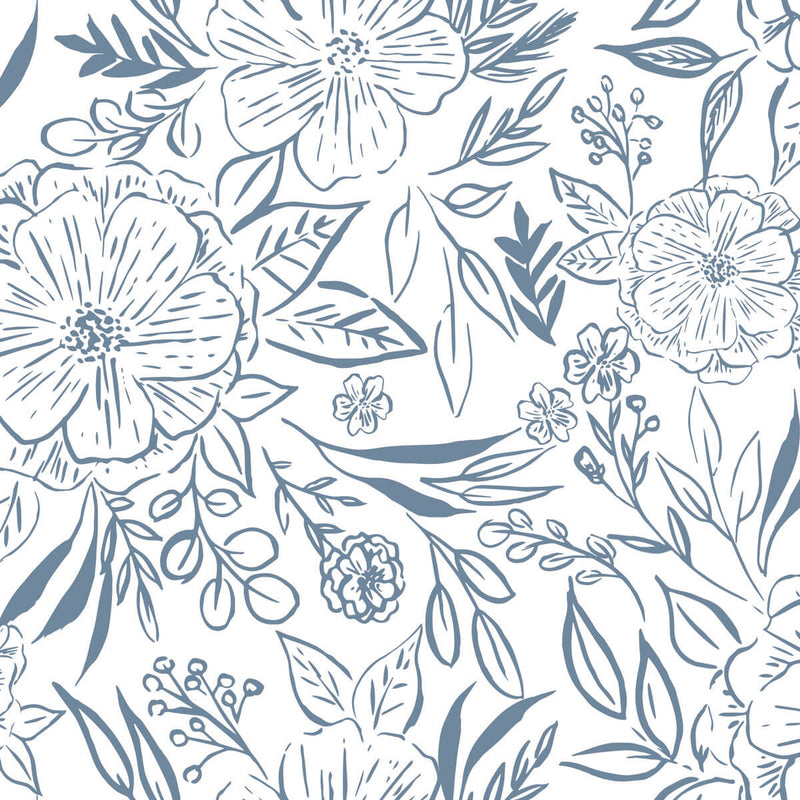 media image for Floral Sketch Peel & Stick Wallpaper in Blue 256