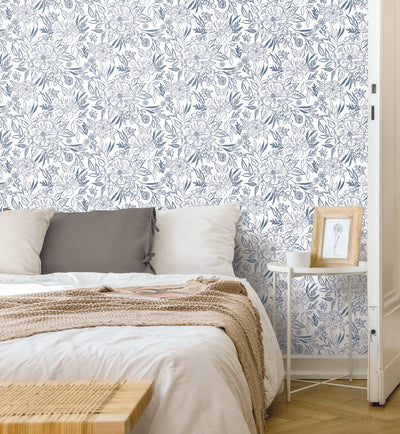 product image for Floral Sketch Peel & Stick Wallpaper in Blue 81