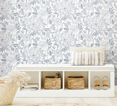 product image for Floral Sketch Peel & Stick Wallpaper in Blue 22