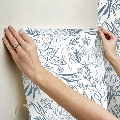 product image for Floral Sketch Peel & Stick Wallpaper in Blue 39