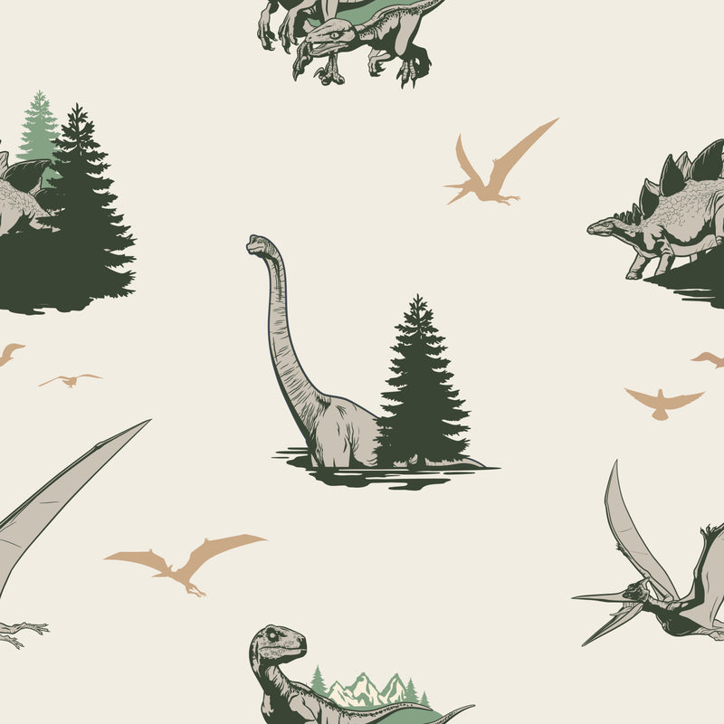 media image for JW Dominion Vintage Dinosaurs Peel & Stick Wallpaper in Green by RoomMates 298