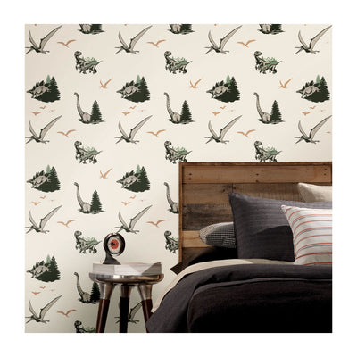 product image for JW Dominion Vintage Dinosaurs Peel & Stick Wallpaper in Green by RoomMates 34