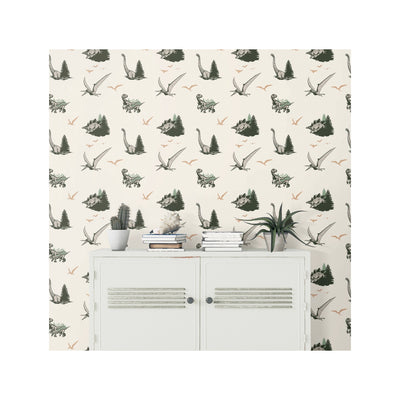 product image for JW Dominion Vintage Dinosaurs Peel & Stick Wallpaper in Green by RoomMates 52