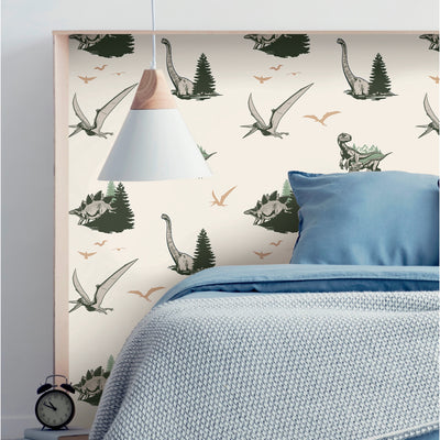 product image for JW Dominion Vintage Dinosaurs Peel & Stick Wallpaper in Green by RoomMates 37