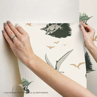 product image for JW Dominion Vintage Dinosaurs Peel & Stick Wallpaper in Green by RoomMates 56