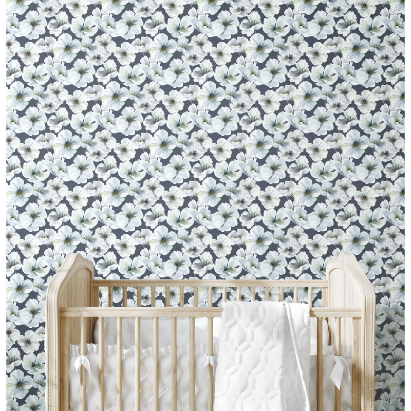 media image for Tamara Day Hawthorn Blossom Peel & Stick Wallpaper in Blue by RoomMates 222