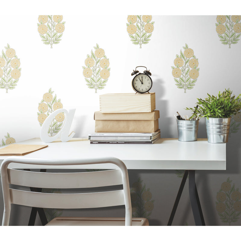 media image for Tamara Day Dutch Floral Peel & Stick Wallpaper in Yellow by RoomMates 212