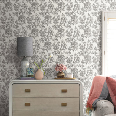 product image for Tamara Day Flower Girl Peel & Stick Wallpaper in Gray by RoomMates 57