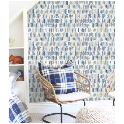 product image for Tamara Day Watercolor Fountain Peel & Stick Wallpaper in Blue by RoomMates 88