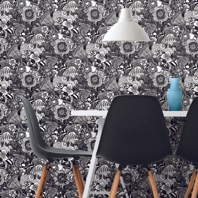 product image for Mushroom Magic Black Peel And Stick Wallpaper by RoomMates for York Wallcoverings 14