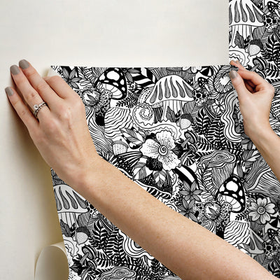 product image for Mushroom Magic Black Peel And Stick Wallpaper by RoomMates for York Wallcoverings 10