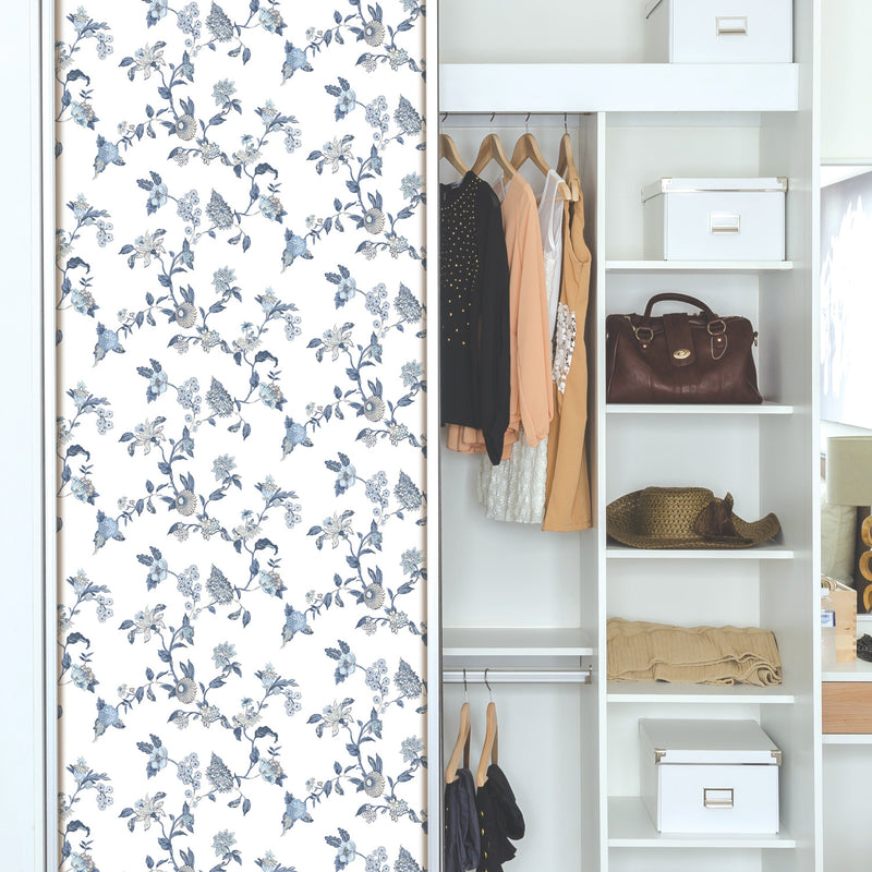 media image for waverly graceful garden trail peel and stick wallpaper in blue by roommates 7 220