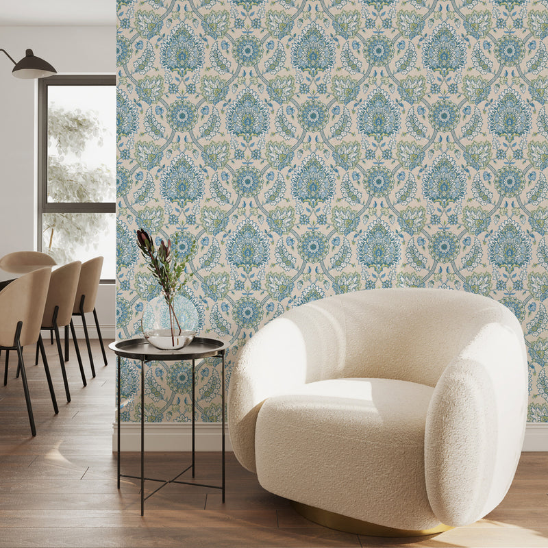 media image for Waverly Clifton Hall Peel & Stick Wallpaper in Blue/Green by RoomMates 271