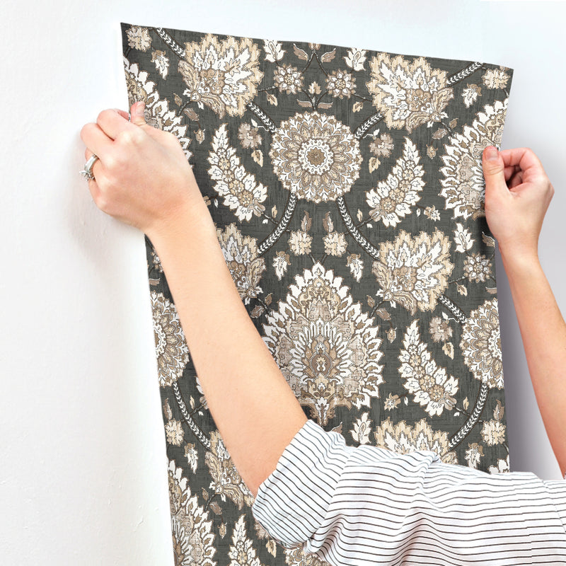 media image for Waverly Clifton Hall Peel & Stick Wallpaper in Charcoal by RoomMates 24