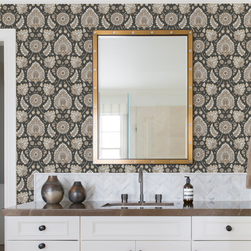 media image for Waverly Clifton Hall Peel & Stick Wallpaper in Charcoal by RoomMates 252