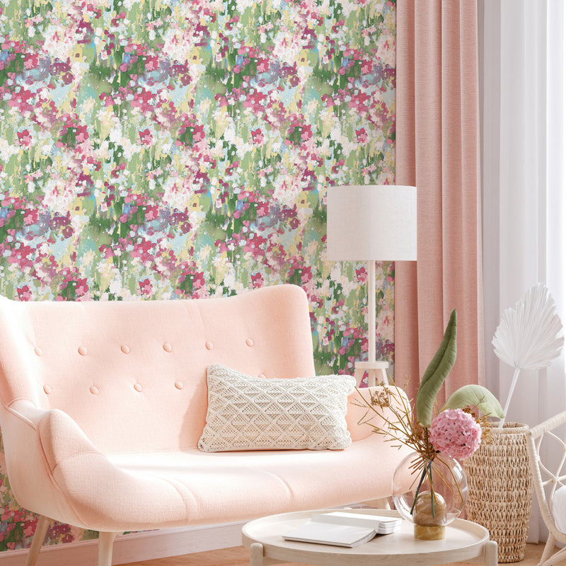 media image for waverly abstract garden peel and stick wallpaper in pink by roommates 8 288