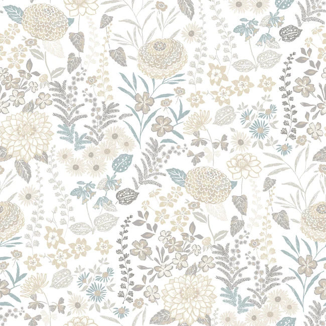 media image for Waverly Fiona Floral Peel & Stick Wallpaper in Neutral by RoomMates 234